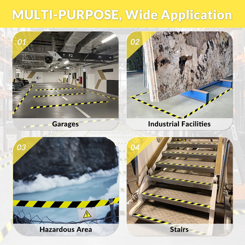 2 Inch x 120 FT Black & Yellow Caution Tape Roll, Hazard Safety Floor Marking Tape, Strong Adhesive, Waterproof, Wear Resistant for Floors, Walls, Staircases, Pipes, Equipment, Dangerous Areas 2" x 120' Black/Yellow 1