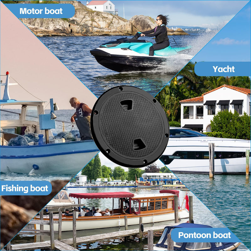 6 Inch Boat Round Inspection Deck Plate Hatch with Detachable Cover and Pre-drilled Holes, Water Tight for RV Marine Boat Yacht Outdoor Installations-Black Black Round-6”