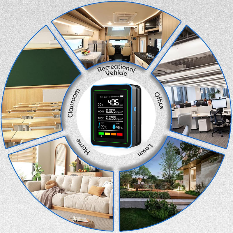 [Australia - AusPower] - Indoor Air Quality Monitor:Temperature Humidity Sensor with CO2, TVOC, HCHO, Professional Portable Detector, 5 in 1 Air Quality Meter for Home, Office, School, Hotel 5-in-1 