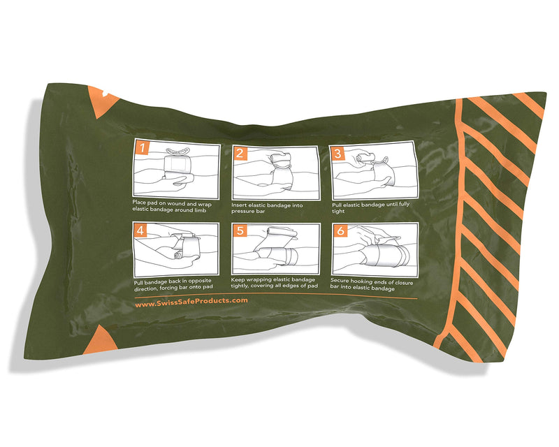 [Australia - AusPower] - Swiss Safe Israeli Bandages - [STERILE] - Authentic Pad w/Compact Design - Tactical Emergency Compression Bandage for Wound Dressing, Gunshot, First Aid and Trauma Kit - 6 Inch, 2-Pack 2 Pack 