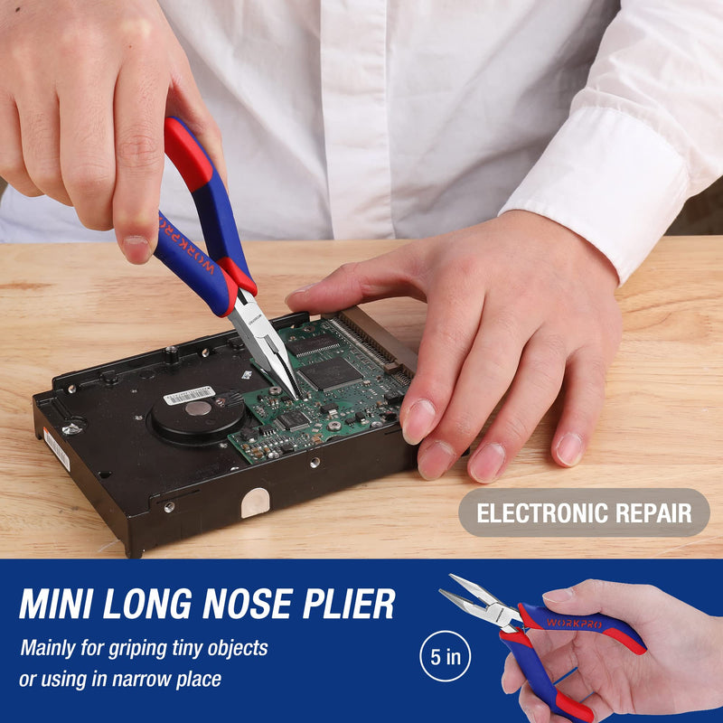 [Australia - AusPower] - WORKPRO Mini Pliers Set, 3-Piece Small Pliers Tool Kit Includes 4” Diagonal Plier, 5” Long Nose Plier, 6” Needle Nose Plier, for Making Crafts, Repairing Electronic Devices 