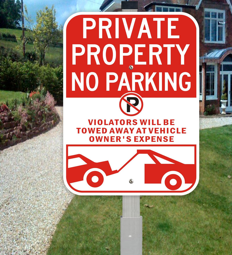2Pack Private Property No Parking Signs with 36" Stake, Violators Will Be Towed Away at Vehicle Owner's Expense Signs, 14"×10" Reflective Aluminum Sign, Fade Resistant, Including Screws