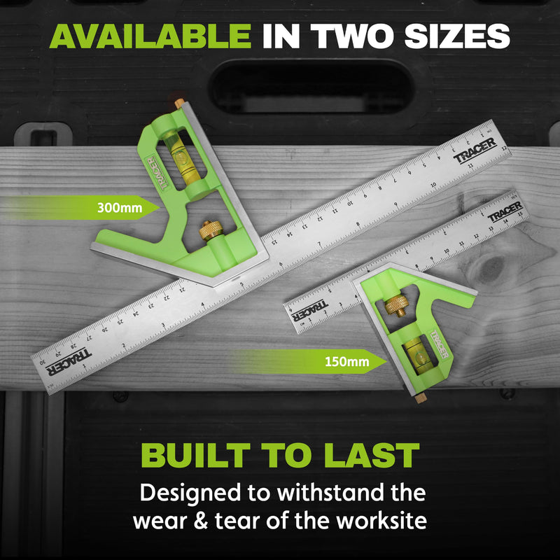 TRACER 12 Inch Combination Square with Level | Adjustable Square Tool for Woodworking Carpenter | Metric & Imperial Ruler Stainless Steel Combo Square | Escuadras de Carpintero | Built in Scribe Tool