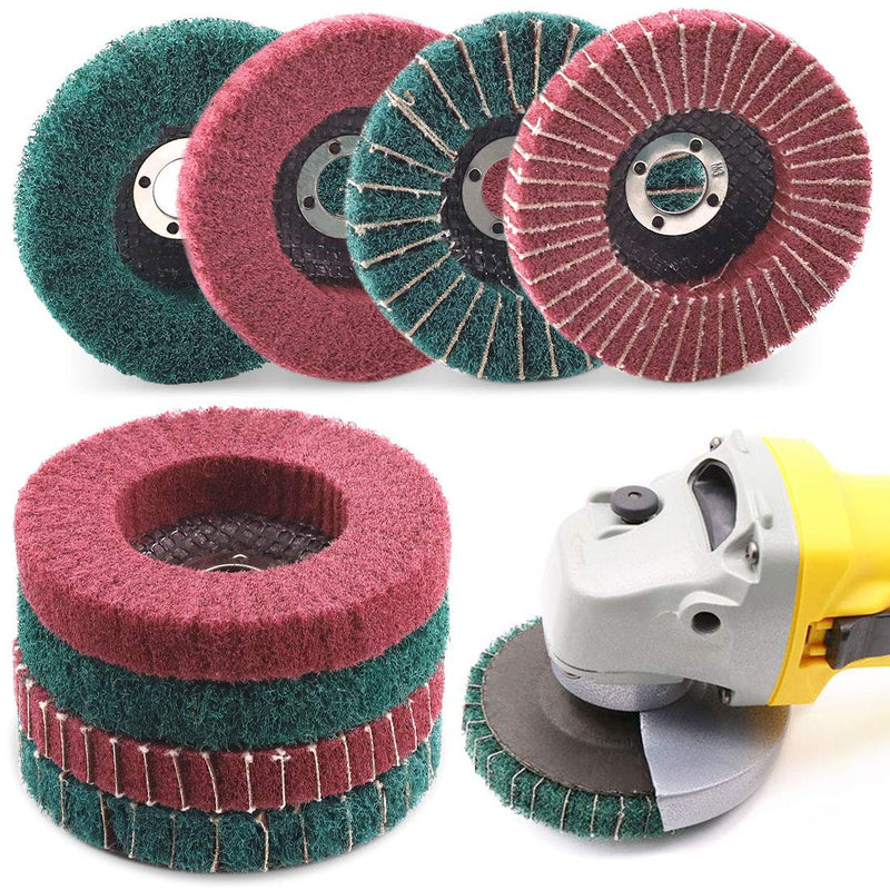 Keadic 8Pcs Nylon Fiber Flap Disc for Bench Grinder, 4 Inch Nylon Fiber Grinding Wheel, 120 180 240 320 Grit Scouring Pad Buffing Wheel Abrasive Sanding Wheels for Polishing Tools(Red & Green) Grit 120/180/240/320 Assorted Kit