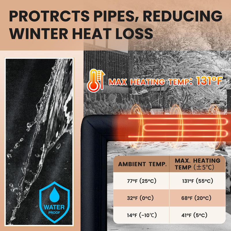 6 Ft YeloDeer 110 V~120 V Stickable Waterproof Pipe Heat Tape Blanket with 6 Ft Power Cord, 38.5" x 6.2" Aluminum Foil Water Heat Trace Blanket for Metal & Plastic Pipe freeze Protection 6ft