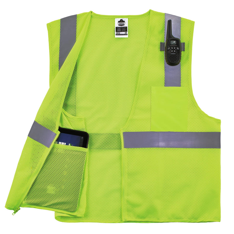 Ergodyne GloWear 8210Z ANSI Economy High Visibility Lime Reflective Safety Vest, Zipper Closure, 3-Pack Small-Medium Hv Vest - Economy - Class 2