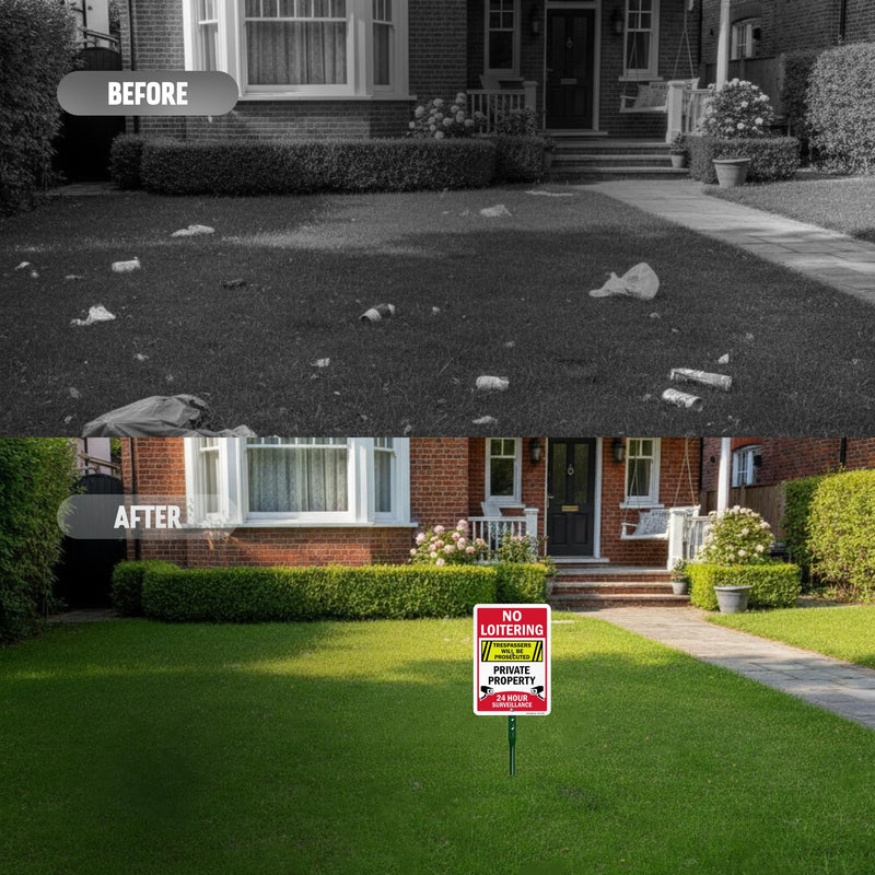 SmartSign “No Loitering - Private Property, 24 Hour Surveillance, Trespassers Will Be Prosecuted” Sign for Lawn | 21” Tall Stake & Sign Kit 21" Tall Sign Kit