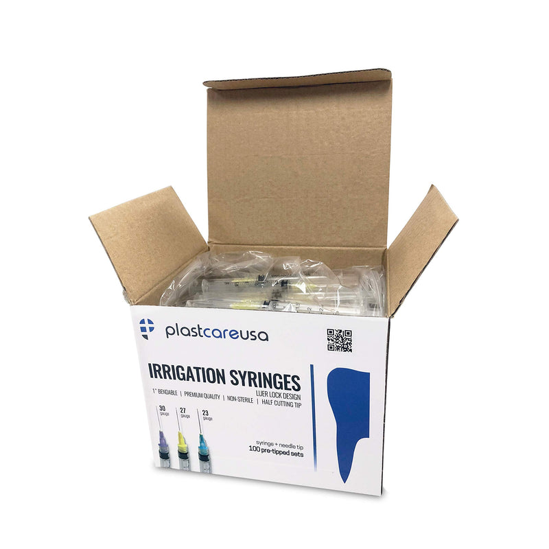 [Australia - AusPower] - 100 27 Gauge 3cc Luer Lock Irrigation Combo with Dispensing Tip, Yellow (Box of 100) 27 G Yellow 