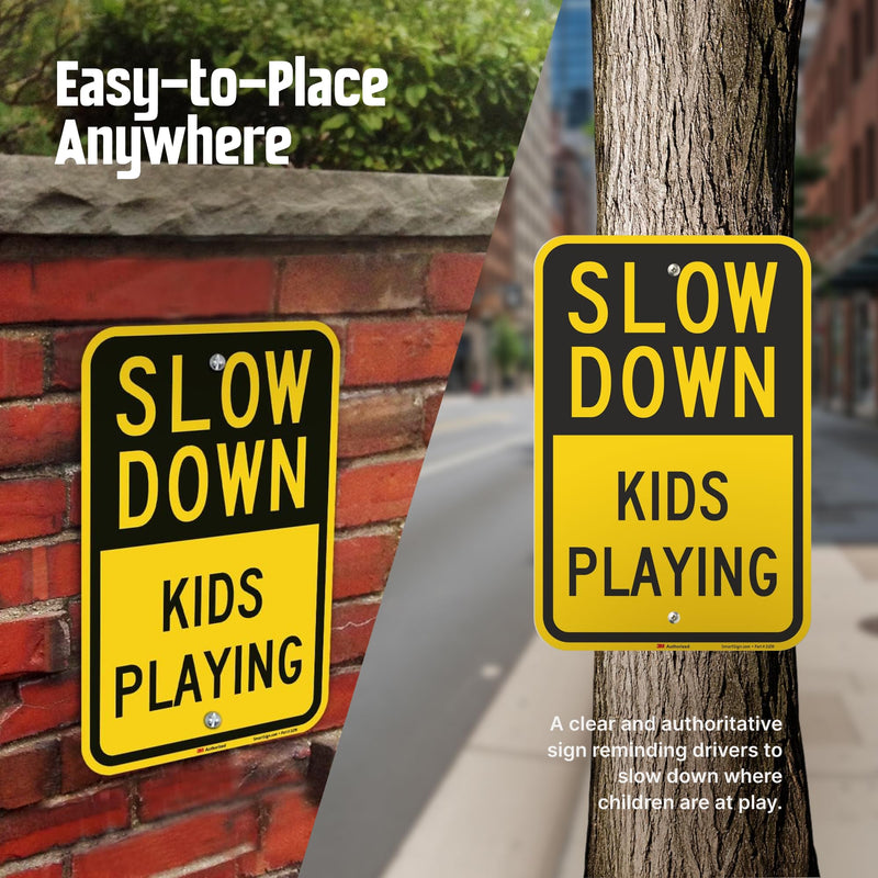 SmartSign "Slow Down - Kids Playing" Sign | 12" x 18" 3M Engineer Grade Reflective Aluminum 12" x 18"