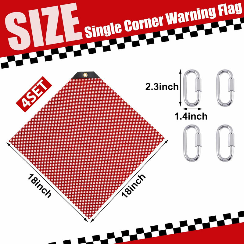 [Australia - AusPower] - 4 Sets Safety Warning Flag Red Mesh Safety Flag with Quick Link 18" x 18" for Truck Loads(Single Corner) Single Corner 