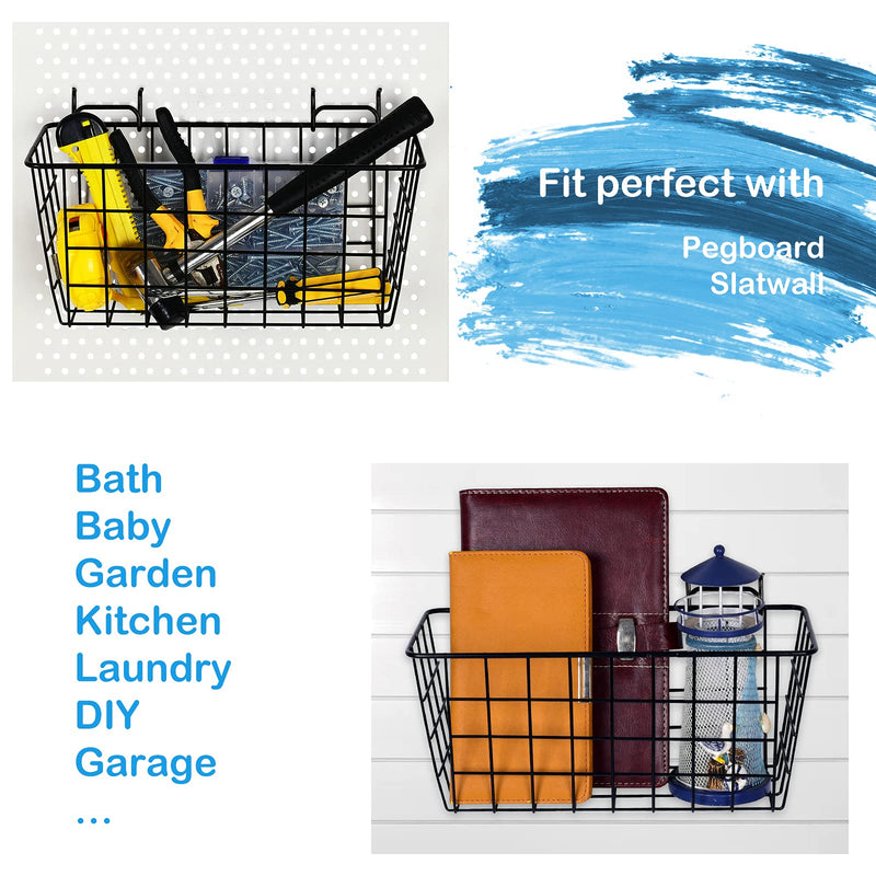 [Australia - AusPower] - G.CORE 2 Pack Pegboard Baskets, Metal Shelves Hooks to 1/8" 1/4" Peg Boards, Peg Board Baskets Bins Set - Organize Tools Workbench Accessories Garage Storage Wall Mount Organizer Attachments Medium 2M Black Pegboard Baskets 
