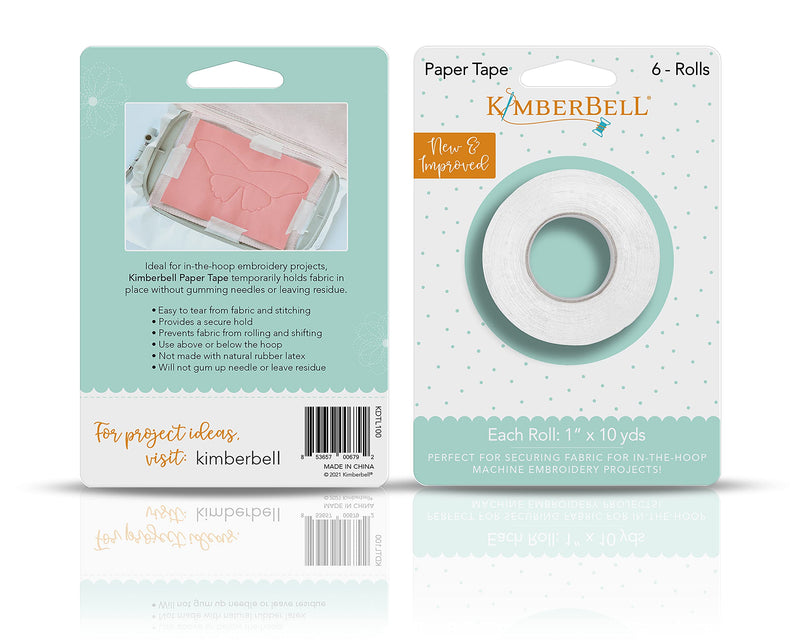 Kimberbell Paper Tape - 6 Rolls, Each: 1" x 10 Yds, Sewing & Machine Embroidery, Easy Attachment, No Sticky Residue, Semi-Transparent, Tears Away with Ease, KDTL100