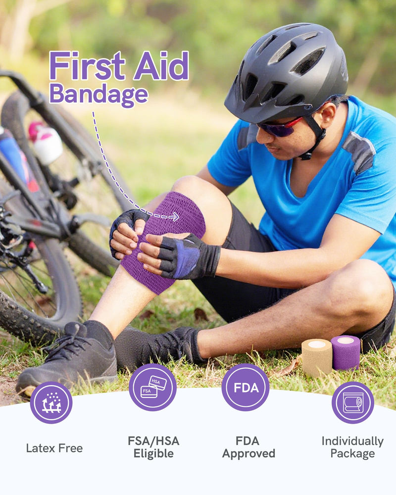FriCARE Self Adhesive Bandage Wrap, Medical Tape in First Aid Kit, Cohesive Bandages for Wounds Sport Vet, 2 inches X 5 Yards 6 Rolls, Lagoon Breeze 6 Count (Pack of 1)