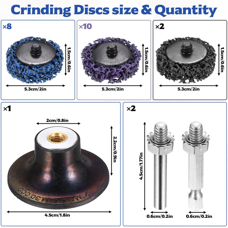 [Australia - AusPower] - Pack of 23 50 mm CSD Disc Drill, 50 mm Wheel Hub Grinder, Mixed CSD Disc Sanding Discs Drill, Silicon Carbide Coarse Cleaning Disc for Metal Rust Grinding Polishing, with 2 Shafts 