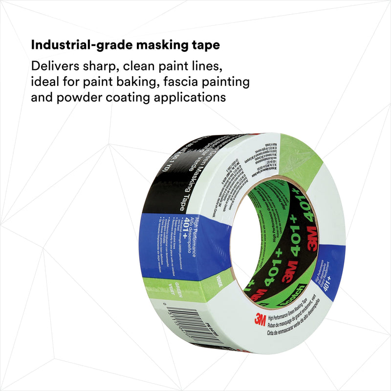 3M High Performance Green Masking Tape 401+, Superior Adhesion, Clean Removal, Highly Conformable, Paint-Bleed Resistant, 48 mm x 55 m, 1 Roll