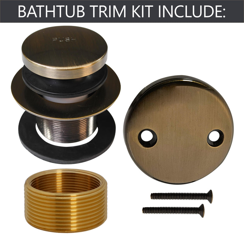 Westbrass Universal Fine or Coarse Thread Replacement Tip-Toe Strainer Drain with 2-Hole Faceplate, Antique Brass, D93K-06 1 Pack