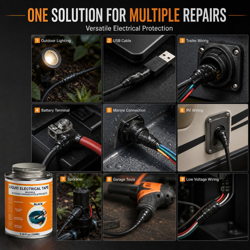 5.29 oz Liquid Electrical Tape Quick-Drying Insulating Glue with Brush Cap - Quick-Dry Waterproof Sealant for Wires, Cables, Connectors, Outdoor & Automotive Electrical Equipment (Black) Black
