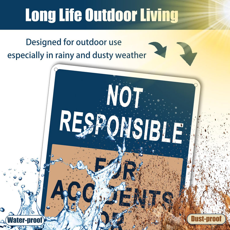 2 Pack Not Responsible for Accidents or Injuries Sign,Enter at Your Own Risk Warning Signs,10 x 7 inches Caution Safety Danger Signs,Rust Free Aluminum Sign,Weather Resistant,Outdoors Use