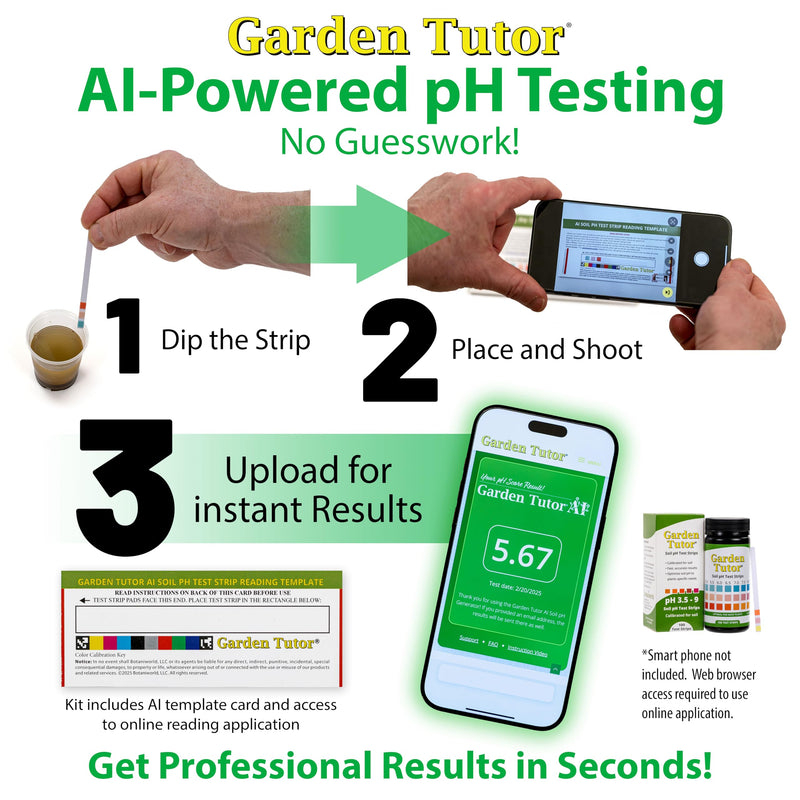 Garden Tutor Soil pH Test Kit – 100 Strips with AI-Powered Web Reader – Accurate Testing for Lawn, Garden & Compost – pH 3.5–9 1.9L x 1.9W x 4.3H