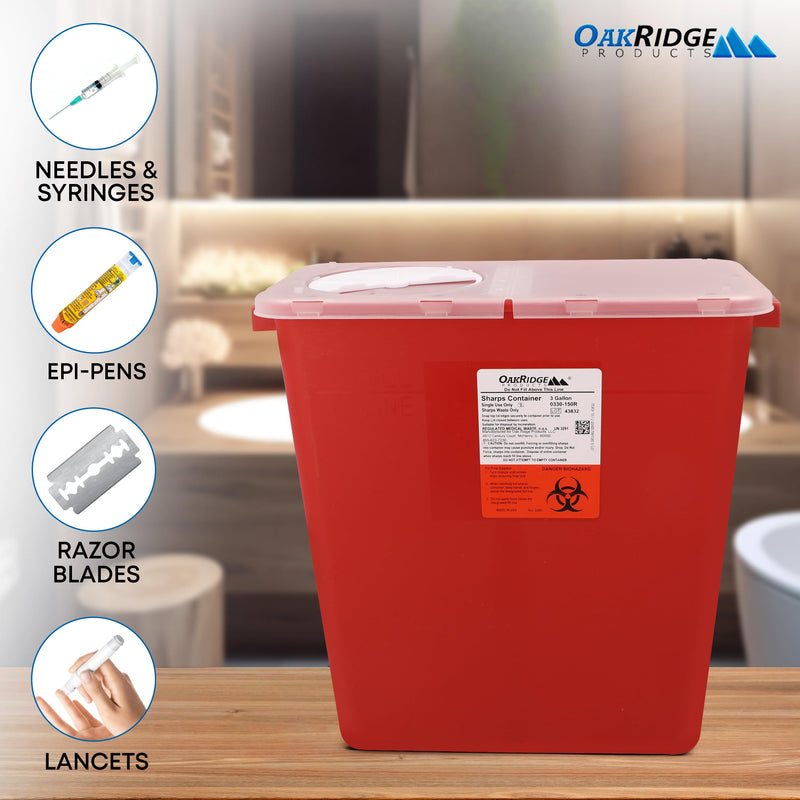 [Australia - AusPower] - Oakridge Products Large Sharps Container for Home Use and Professional 3 Gallon (1-Pack) with Rotating lid, Biohazard Needle and Syringe Disposal, CDC Certified 1 