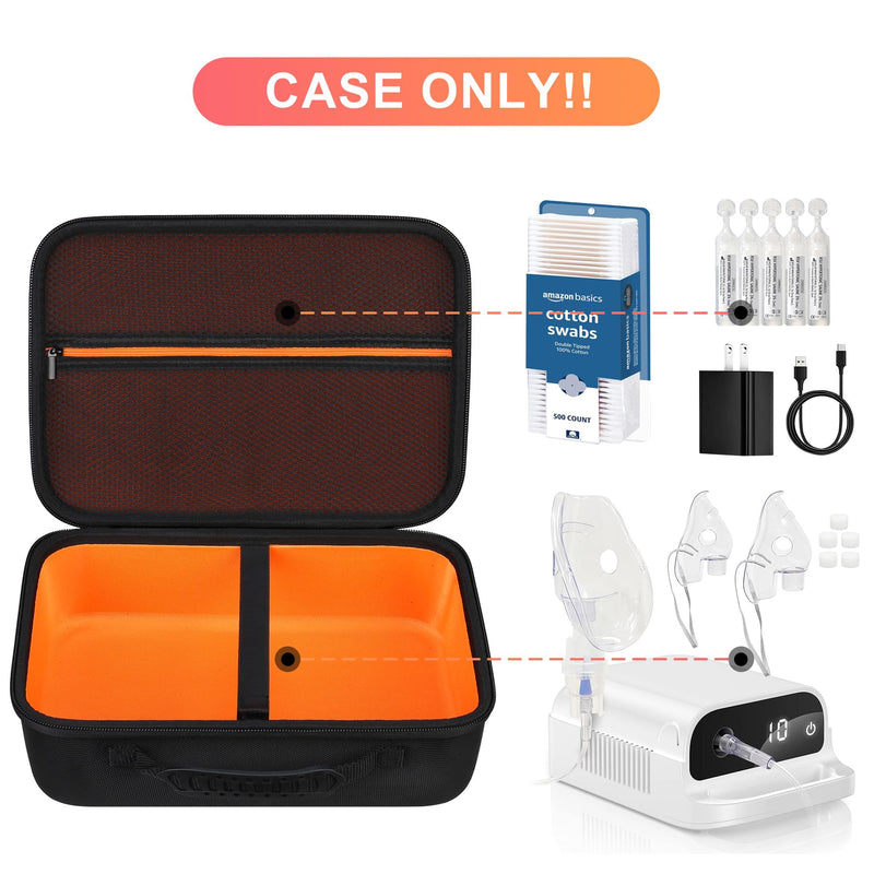 [Australia - AusPower] - BOVKE Hard Case for Smart Nebulizer for Breathing Problems, Desktop Inhaler Nebulizer for Home Use, Storage Bag for Digital Asthma Nebulizer Machine for Adults and Kids, Space for Masks, Cables, Black 