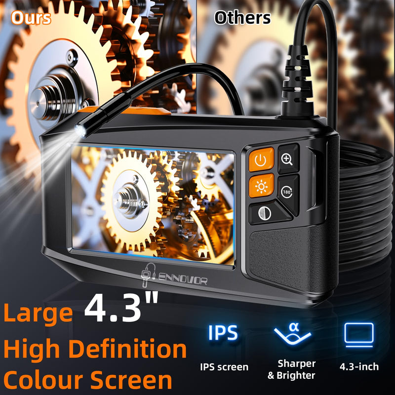 [Australia - AusPower] - Endoscope Camera with Light, 4.3" HD 1920P Borescope Snake Inspection Camera, IP67 Waterproof 8 Adjustable LEDs 32.8ft Semi-Rigid Tool Kit for Automotive Plumbing DIY Cool Gadgets 32.8 ft 