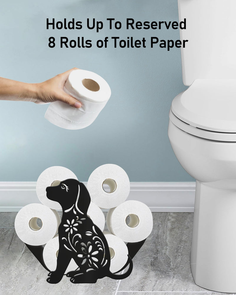 Dog Toilet Paper Holder Stand for Extra 8 Rolls, Unique Decorative Free Standing Toilet Paper Storage, Farmhouse Bathroom Animal Decor Accessories Storage Cabinet Dusky Black - Flower Dog