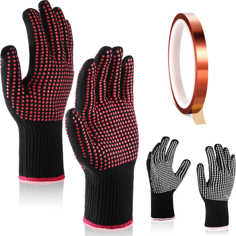 4 Pcs Heat Resistant Gloves and 1 Roll Sublimation Heat Tape, Thermal Transfer Gloves with Silicone Bumps High Temperature Sublimation Tape for Sublimations Thermal Transfer Press Hair Styling