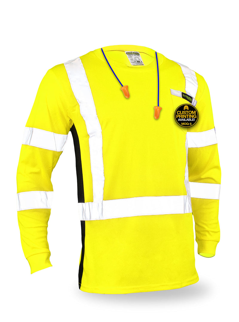 KwikSafety - Charlotte, NC - Operator Long Sleeve Safety Shirts [Solid Reflective Tape] Class 3 ANSI Tested OSHA Small Basic Tape | Yellow