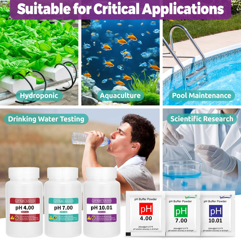 [Australia - AusPower] - Smart pH Tester for Food and 15 Pack pH Calibration Buffer Powder for Food Fermentation, Digital Food pH Meter with pH 7.00/4.00/10.01 Calibration Solution Powder Kit for Kombucha Meat Sourdou 