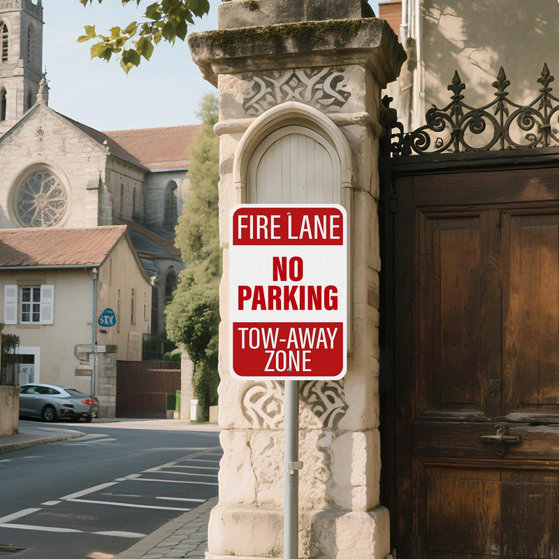 2 Pack No Parking Fire Lane Tow-Away Zone Sign 18 × 12 Inches High Reflective Weatherproof Aluminum Metal Safety Signage with Pre-Drilled Holes for Streets Roads Garages