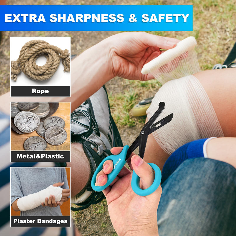 [Australia - AusPower] - Trauma Shears & Pen light for nurses - 7.5" Fluoride Coated Medical scissors and LED Penlight for Nurse, Doctor, First Aid, EMT, EMS, Nursing (Black Bandage Scissor + Black & Blue Pen lights) Blue Scissor and Black&blue Penlight 