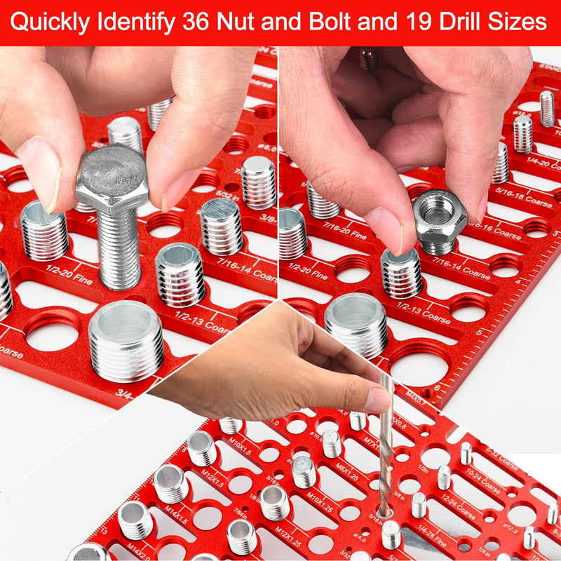 [Australia - AusPower] - 36 Nut and Bolt Thread Checker, Bolt Size Finder with 19 Drill Gauges, 16 Metric and 20 Standard Sizes, Wall-Mountable Bolt Size and Thread Gauge for Quick Identification 16 Metric & 20 Standard Thread & 19 Drill Gauges 