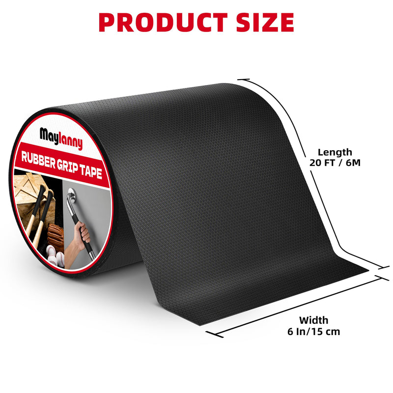 Maylanny 6 in x 20 FT Rubber Grip Tape, Black Ultra Strong Anti Slip Waterproof Tape with Textured Adhesive Comfortable in Hands, Perfect for Tools, Handles, Ladders - High Traction DIY Safety Grip
