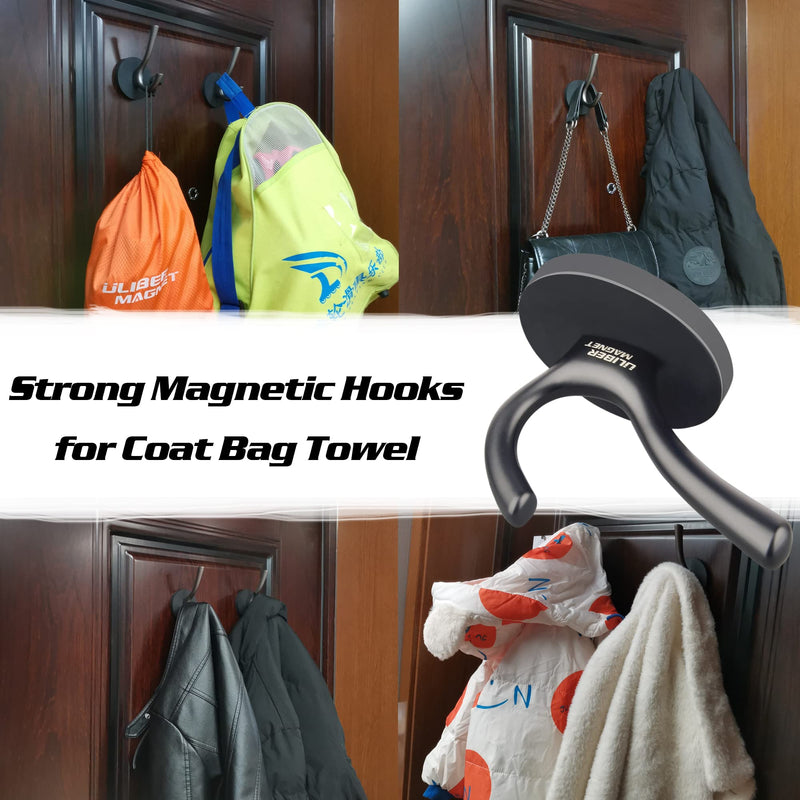 [Australia - AusPower] - ULIBERMAGNET Strong Magnetic Double Hooks, 2 Pack Heavy Duty Sturdy Coat Magnetic Hooks, Rubber Magnets Large Hooks for Coat Robe Towel Key Hat (Black) Black 