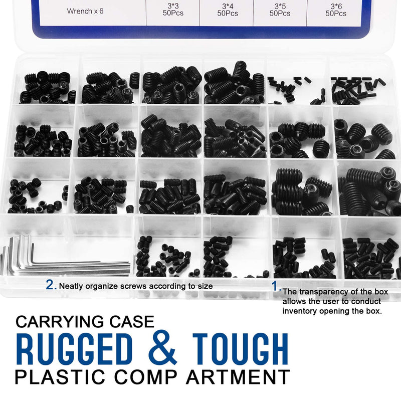 [Australia - AusPower] - NINDEJIN 666 pcs Set Screws, M2 M3 M4 M5 M6 M8 Metric Internal Hex Drive Screws & Allen Key Wrenches Assortment Kit, 12.9 Carbon Steel Socket Set Screws for Faucet, Bathroom Fixtures, Door Handles 666 Black Socket Set 