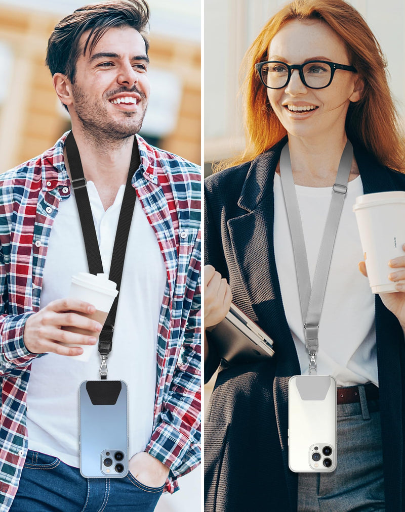 [Australia - AusPower] - SHANSHUI Phone Lanyard, 2 Pack Phone Lanyard Strap 2X Durable Tether Tab Universal Nylon Phone Neck Phone Charm Crossbody Lanyard for Cell Phone Fit All Smartphones (Black, Grey) 2 Tabs X Black Gray 