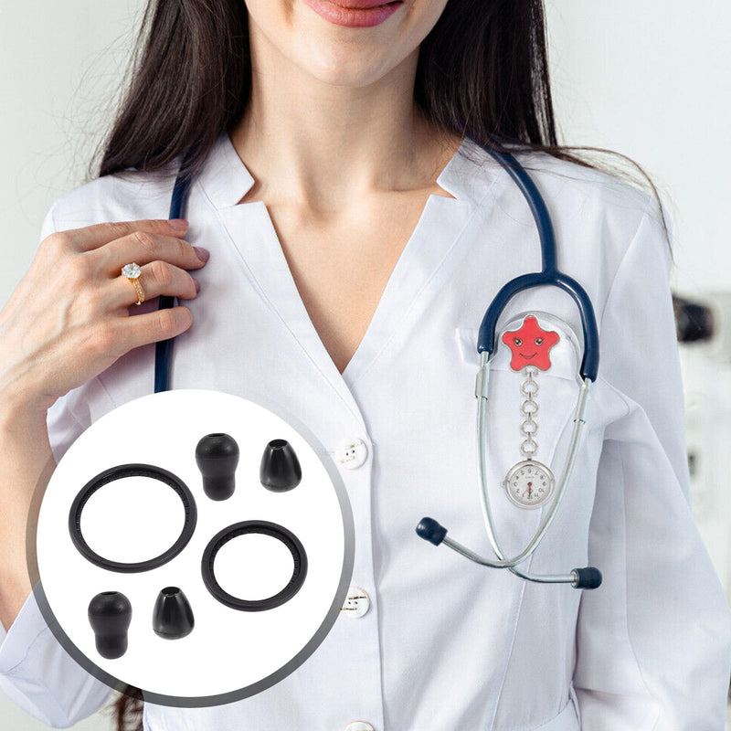 CHENNAN Replacement Accessories for Stethoscopes, 1 Set Stethoscope Accessory Set | 4 Silicone Stethoscope Earplugs and 2 Stethoscope Replacement Diaphragms, Black