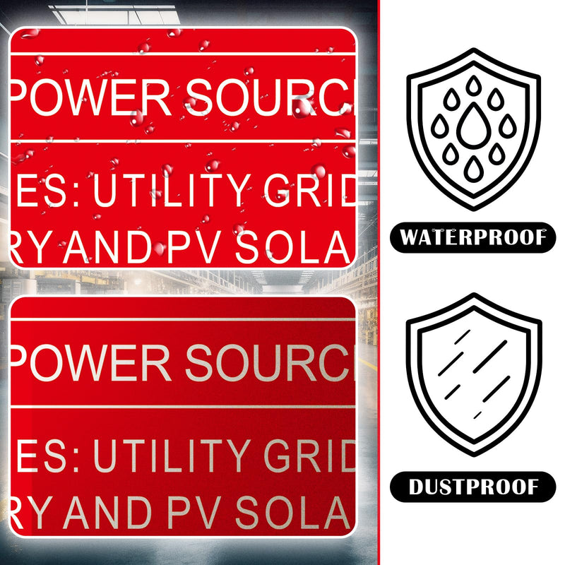 10 PCS Warning Three Power Sources Label - Utility Grid Battery and PV Solar Arc Flash Label - 3" x 4.5" Vinyl Safety Sign for Electrical Industrial Notices