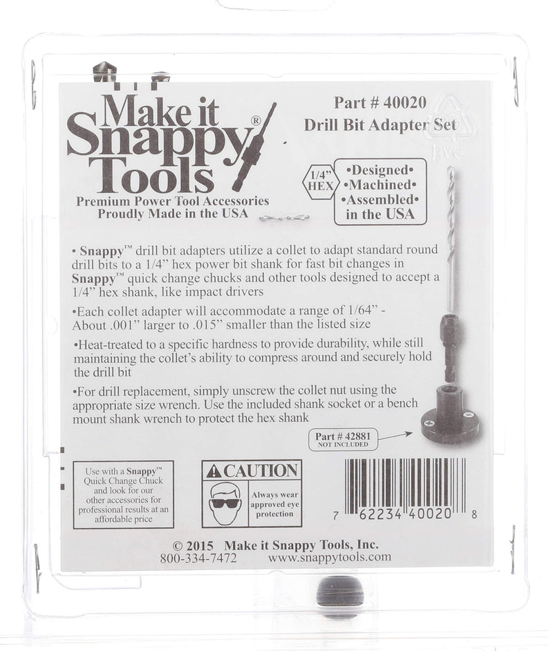 Snappy 7pc Drill Bit Adapter Set 1/16" - 1/4" Made in USA