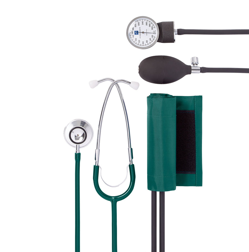 [Australia - AusPower] - Medline Compli-Mates Professional Aneroid Sphygmomanometer and Dual-Head Stethoscope Kit with Carrying Case, Hunter Green, Adult Size, 1 Kit 