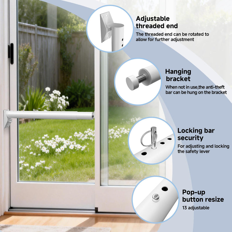 Sliding Glass Pet Door Security Bar,Adjustable Sliding Door Safety Bar for Sliding Glass Dog or Cat Doors,Slide Doggy Lock Bar Size Extends 11” to 18”