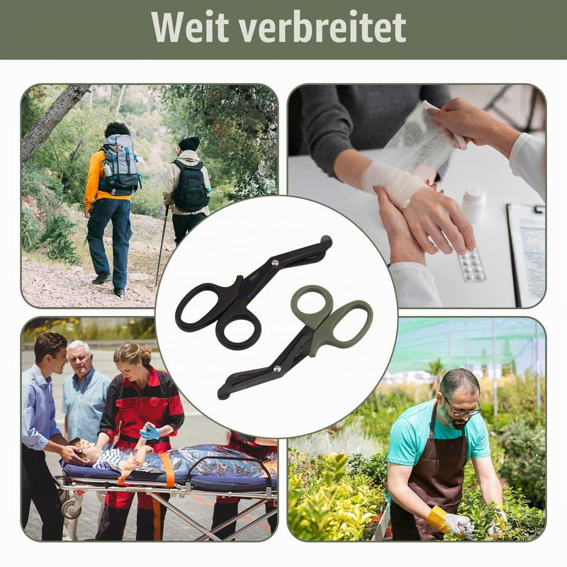 Pack of 2 Medical Bandage Scissors, Rescue Scissors, Bandage Scissors, Nurse, Surgical Scissors, Black + Green, 15 cm