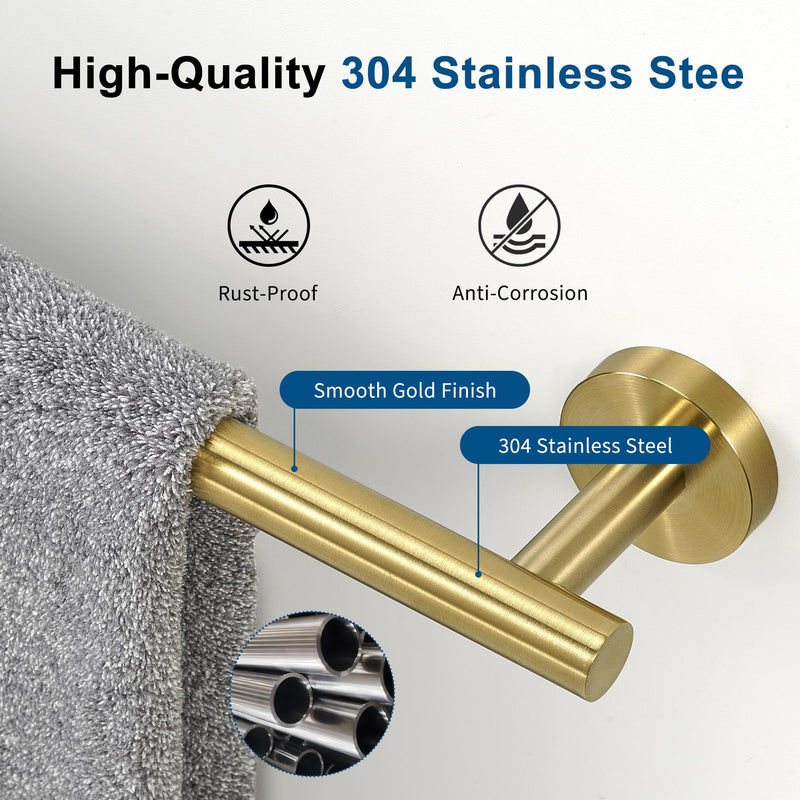 Brushed Gold Towel Bar, 24 Inch Towel Racks for Bathroom Wall Mounted, Thicken SUS304 Stainless Steel Heavy Duty Hand Towel Holder Organizer, Bathroom Accessories, Total Length 26.5 Inch Brushed Gold 26.4"