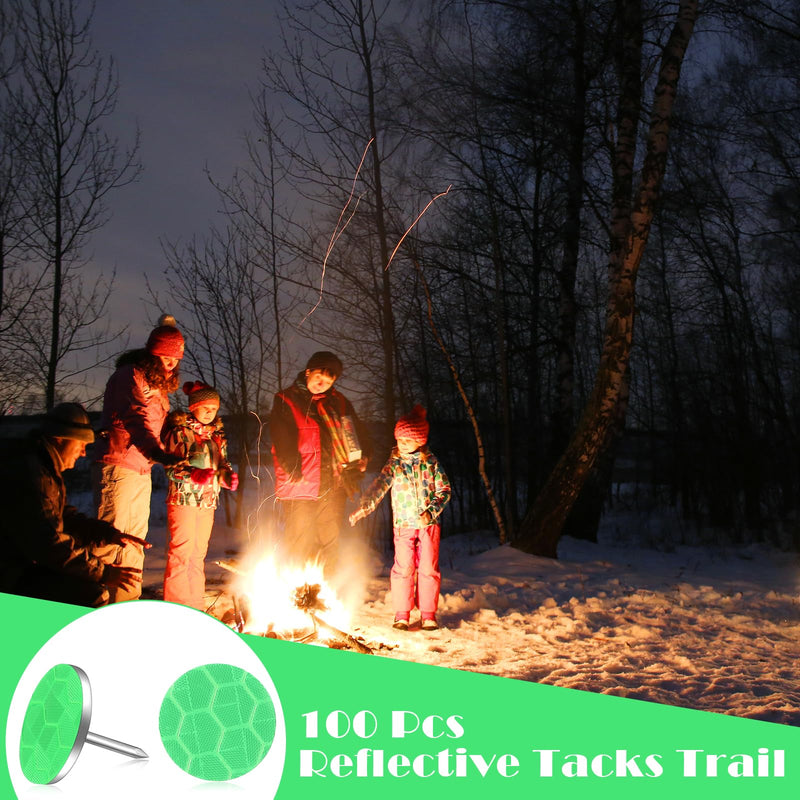 Fullhawl 100 Reflective Tacks Trail Marking Tacks Glow Reflective Mark Trail Markers Thumb Nails for Hunting Hiking Camping Tree Stand (Green) Green
