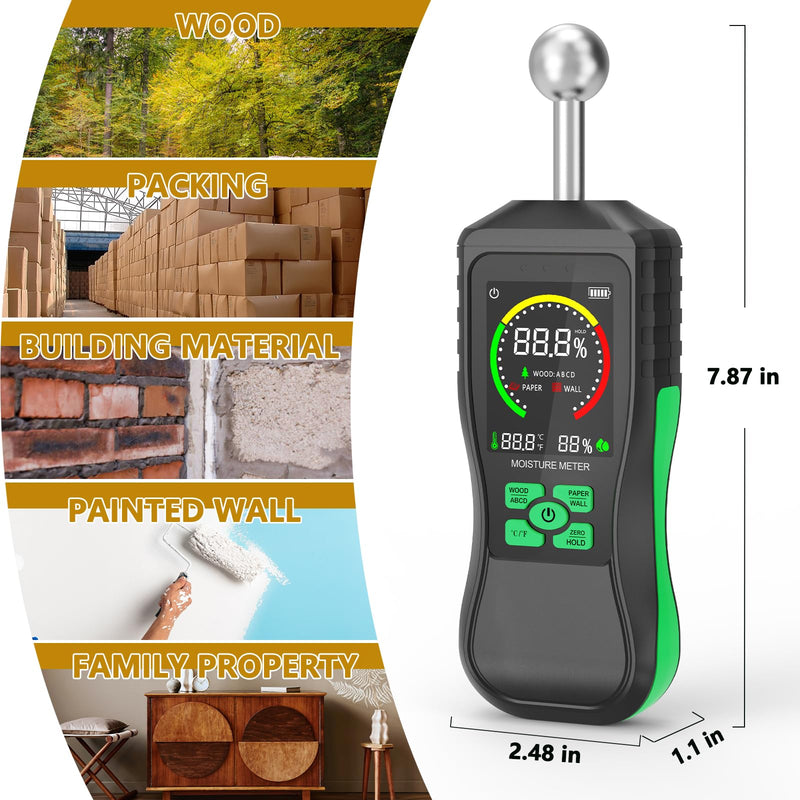 [Australia - AusPower] - Ball Inductive Wood Moisture Meter, Non-Destructive Moisture Detector in Drywall, Wood, Masonry, Backlit LCD Display and Alarm Moisture Reader Tester, Detects up to 20mm 