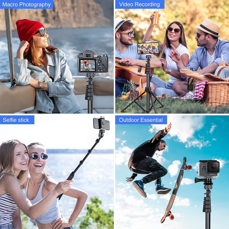 [Australia - AusPower] - SENSYNE 62" Phone Tripod & Selfie Stick, Extendable Cell Phone Tripod Stand with Wireless Remote and Phone Holder, Compatible with iPhone Android Phone, Camera 62in Black 