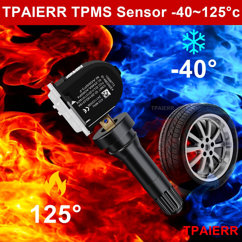 4Pcs TPMS Sensor, 433Mhz OE 13598773 13589601 13506028 13594222 Pre-Programmed Tire Pressure Monitoring System Sensors Compatible with Chevrolet/GMC/Buick/Cadillac/Acadia/Sierra/GM Set of 4