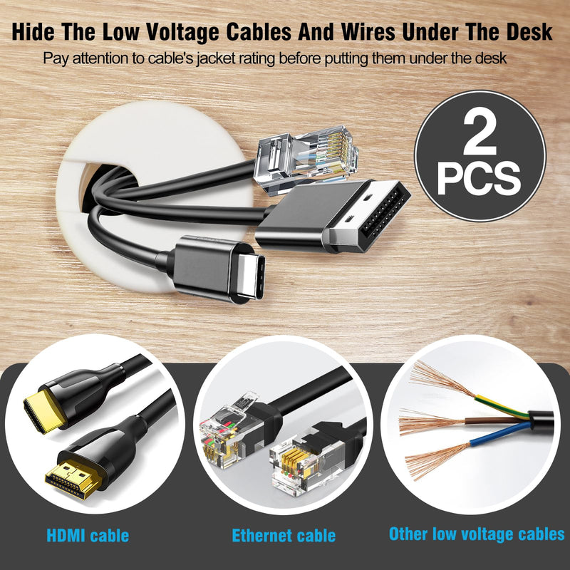 [Australia - AusPower] - 1-1/2" White Desk Grommet, JTemgle Plastic Cable Hole Cover Computer Table Cord Wire Organizer Caps Desktop Cord Management for Home Office TV Stands Tabletops, 2 Pieces 1-1/2" / 38mm 