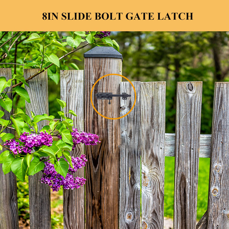 8in Slide Bolt Gate Latch 304 Stainless Steel Barrel Bolt Latch Heavy Duty Door Security Lock Thickened Door Latches Hardware with Mounting Screws for Barn Fence Shed Basement 8in Black